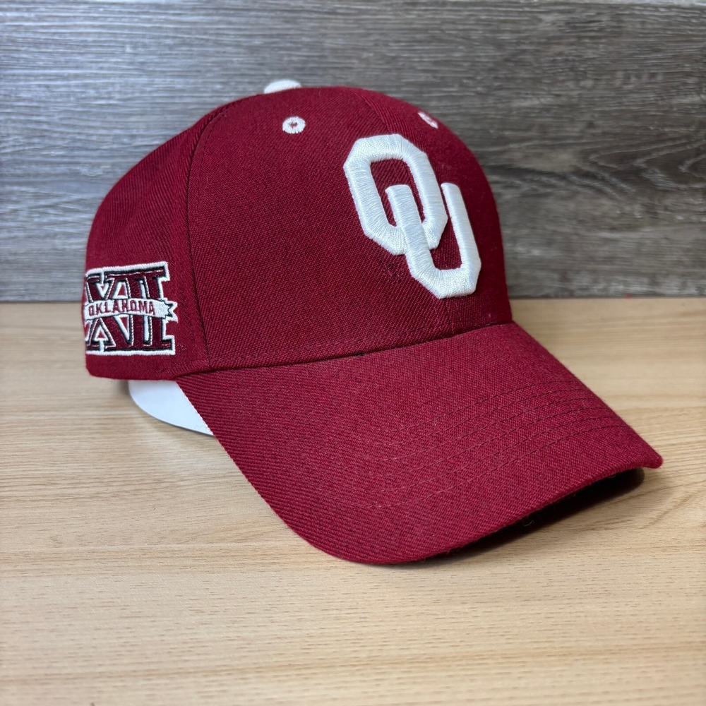 Oklahoma Sooners Hat Cap Strap Back Red Maroon Wool Blend NCAA Adjustable‎